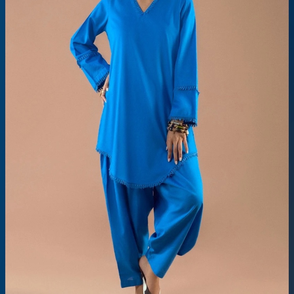 Sana Safinaz Vibrant Blue Tunic and Pants Coordinating Set (Size XL)